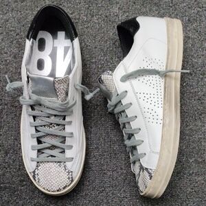 P448 White Sneakers with Gray Snake-Print and Black Heel